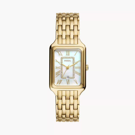 Raquel Three-Hand Date Gold-Tone Stainless Steel Fossil Watch