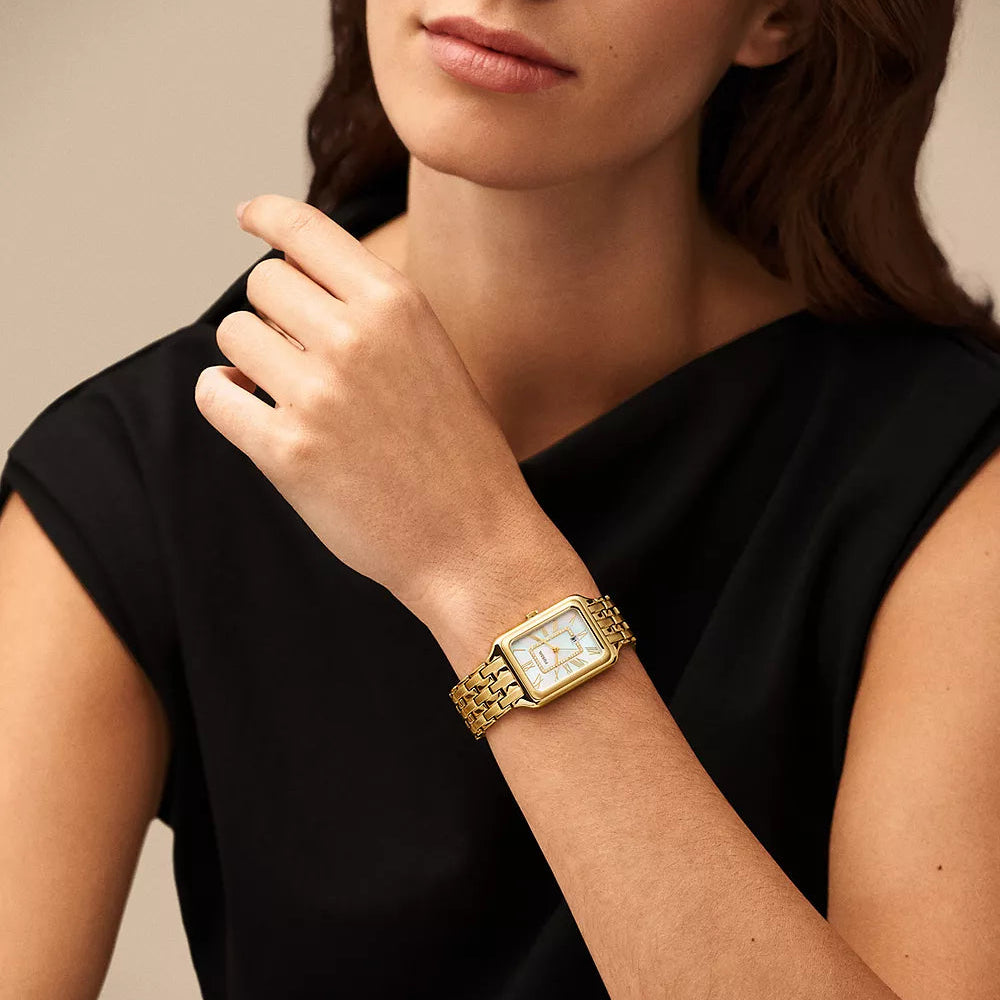 Raquel Three-Hand Date Gold-Tone Stainless Steel Fossil Watch