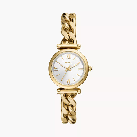 Fossil Carlie Mini Three-Hand Ladies Curb Bracelet Gold Stainless Steel Watch