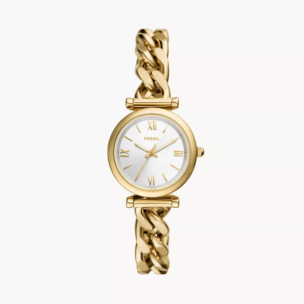 Fossil Carlie Mini Three-Hand Ladies Curb Bracelet Gold Stainless Steel Watch
