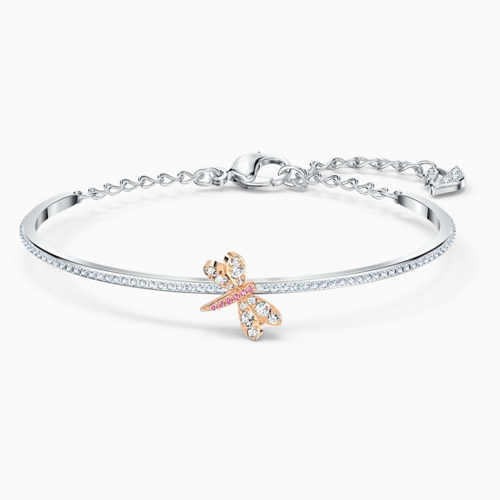 ETERNAL FLOWER BANGLE, PINK SWAROVSKI CRYSTALS, MIXED METAL FINISH