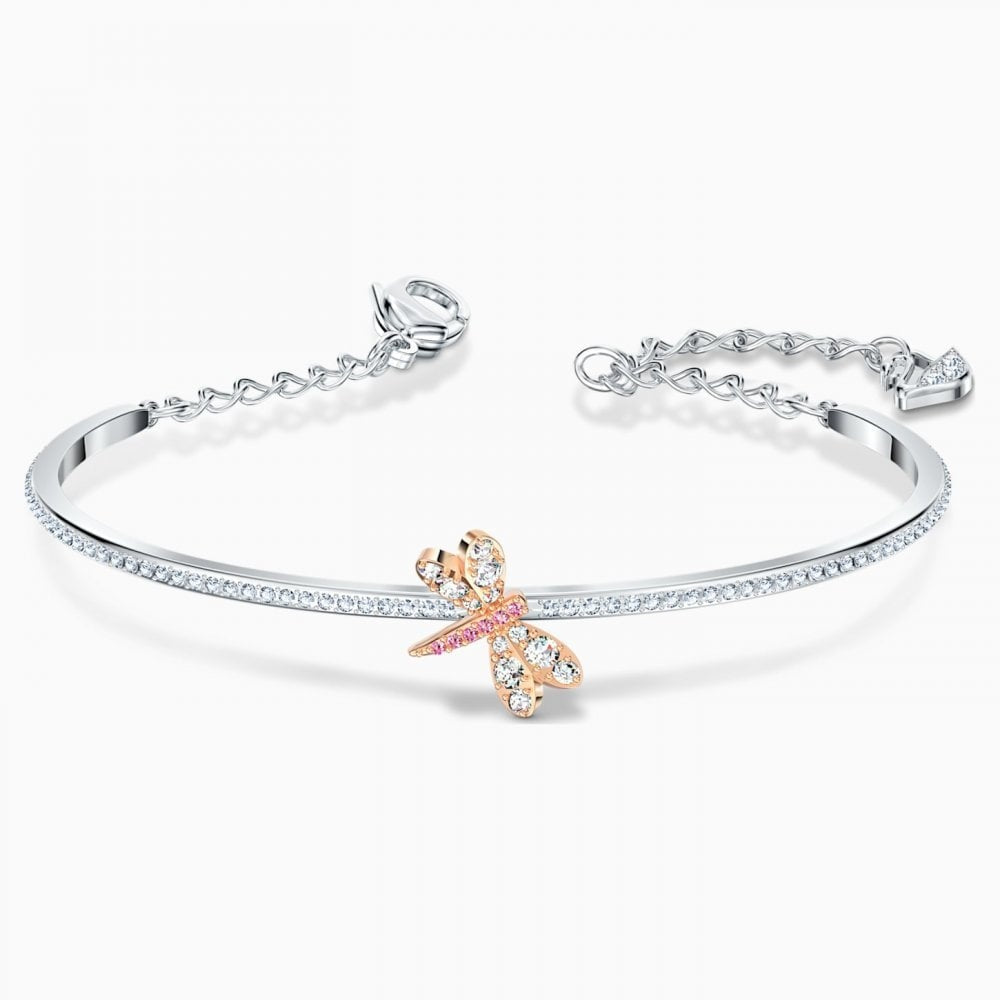 ETERNAL FLOWER BANGLE, PINK SWAROVSKI CRYSTALS, MIXED METAL FINISH