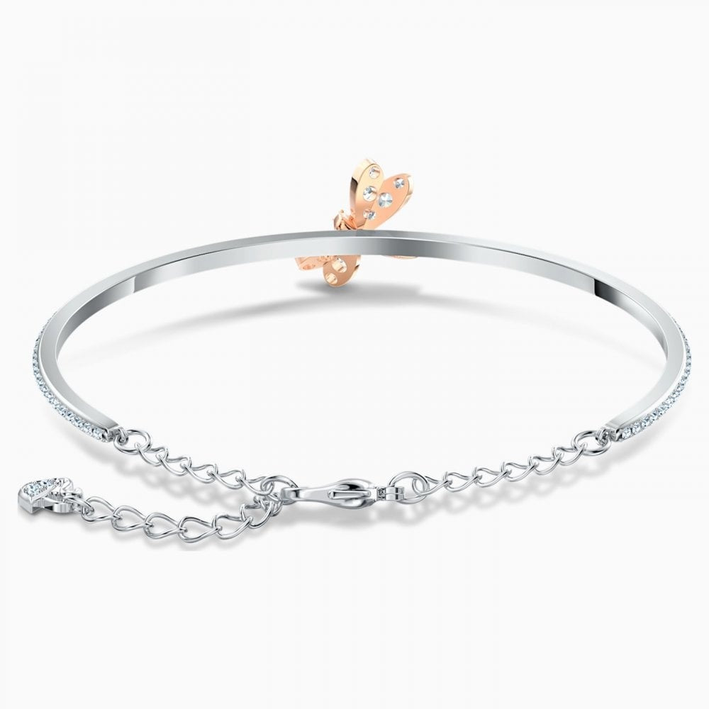 ETERNAL FLOWER BANGLE, PINK SWAROVSKI CRYSTALS, MIXED METAL FINISH