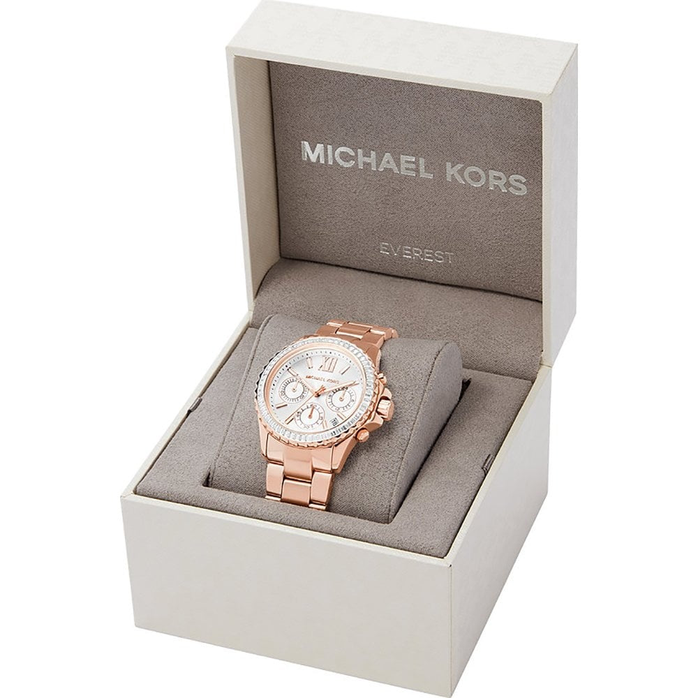 EVEREST ROSE GOLD CHRONOGRAPH BRACELET WATCH WITH WHITE DIAL & ZIRCONIA DETAIL