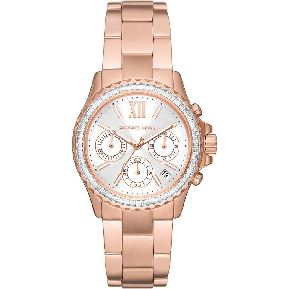 EVEREST ROSE GOLD CHRONOGRAPH BRACELET WATCH WITH WHITE DIAL & ZIRCONIA DETAIL