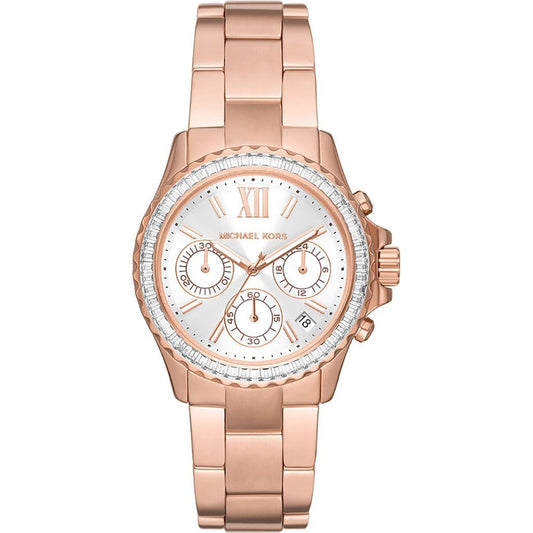 EVEREST ROSE GOLD CHRONOGRAPH BRACELET WATCH WITH WHITE DIAL & ZIRCONIA DETAIL