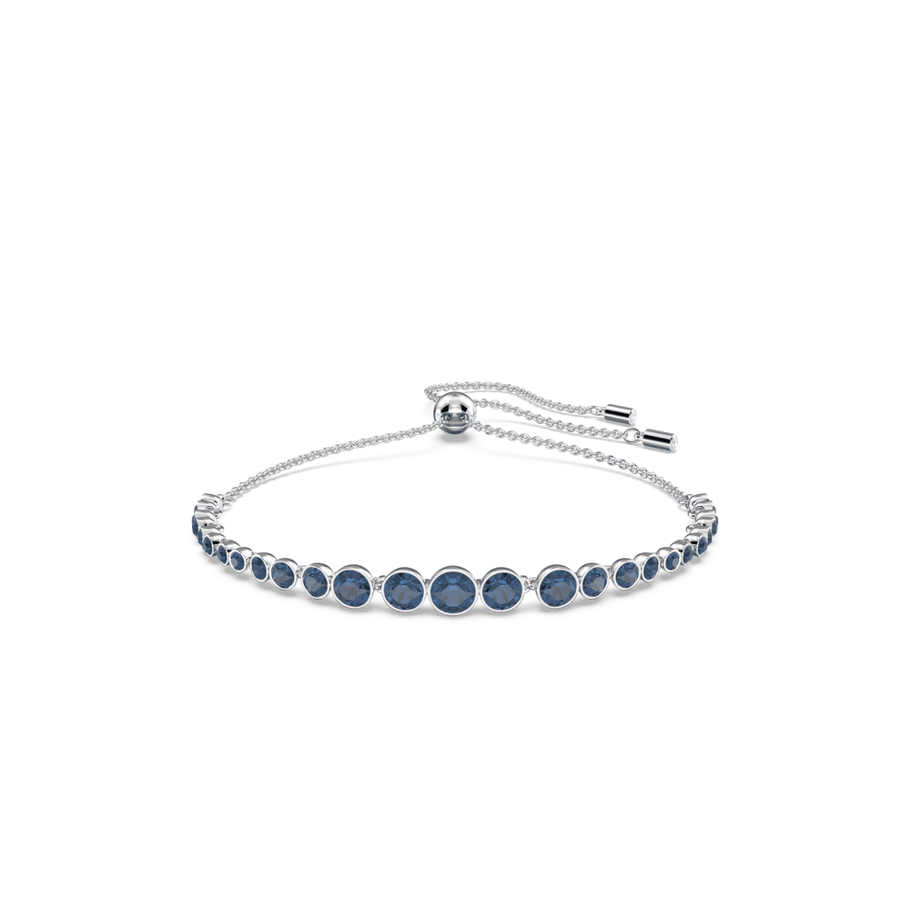 Emily bracelet, Mixed round cuts, Blue, Rhodium plated