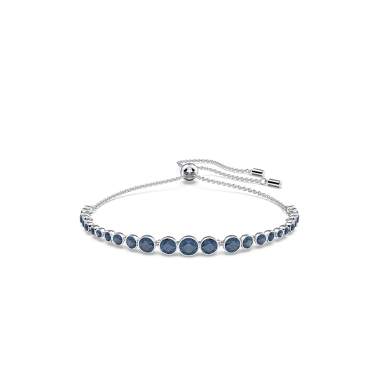 Emily bracelet, Mixed round cuts, Blue, Rhodium plated