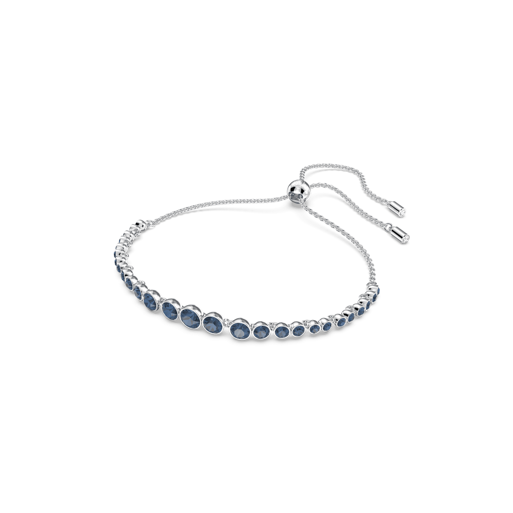 Emily bracelet, Mixed round cuts, Blue, Rhodium plated
