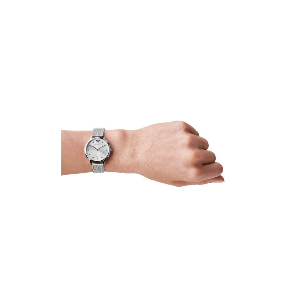 Emporio Armani KAPPA SILVER STAINLESS STEEL LADIES MESH STRAP WATCH