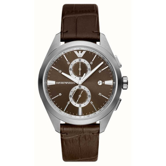 Emporio Armani Men's Brown Dial Brown Leather Strap Watch