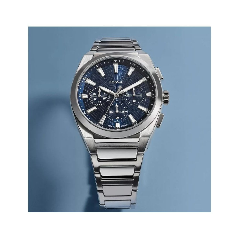 Everett Chronograph, Blue Dial, Gents Stainless Steel Watch
