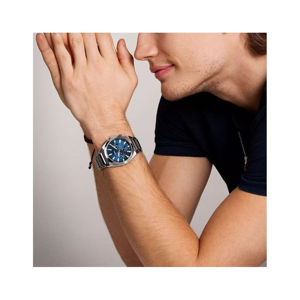 Everett Chronograph, Blue Dial, Gents Stainless Steel Watch