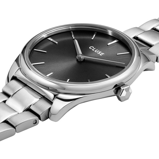 FÉROCE PETITE STAINLESS STEEL LADIES BRACELET WATCH WITH BLACK DIAL