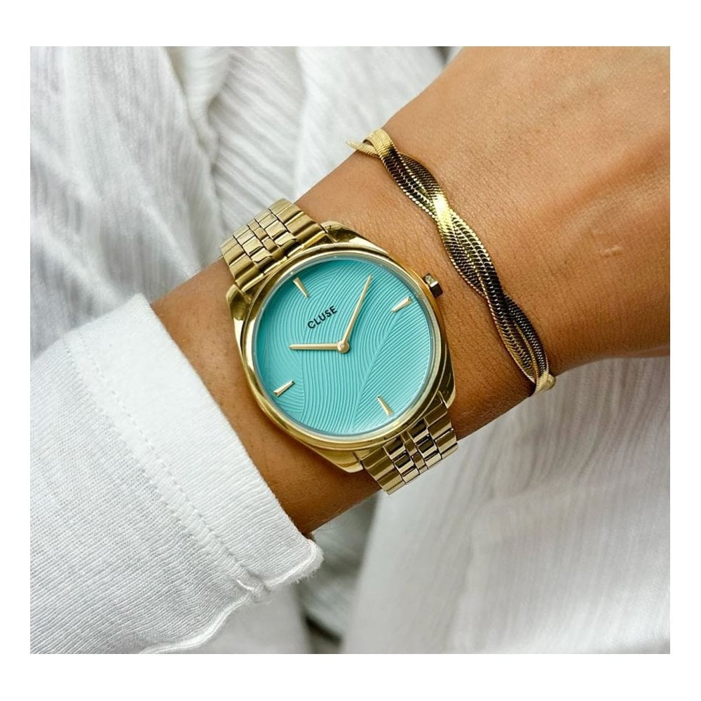 Féroce Petite, Leaf Texture Pool Blue Dial, Ladies Stainless Steel Watch 