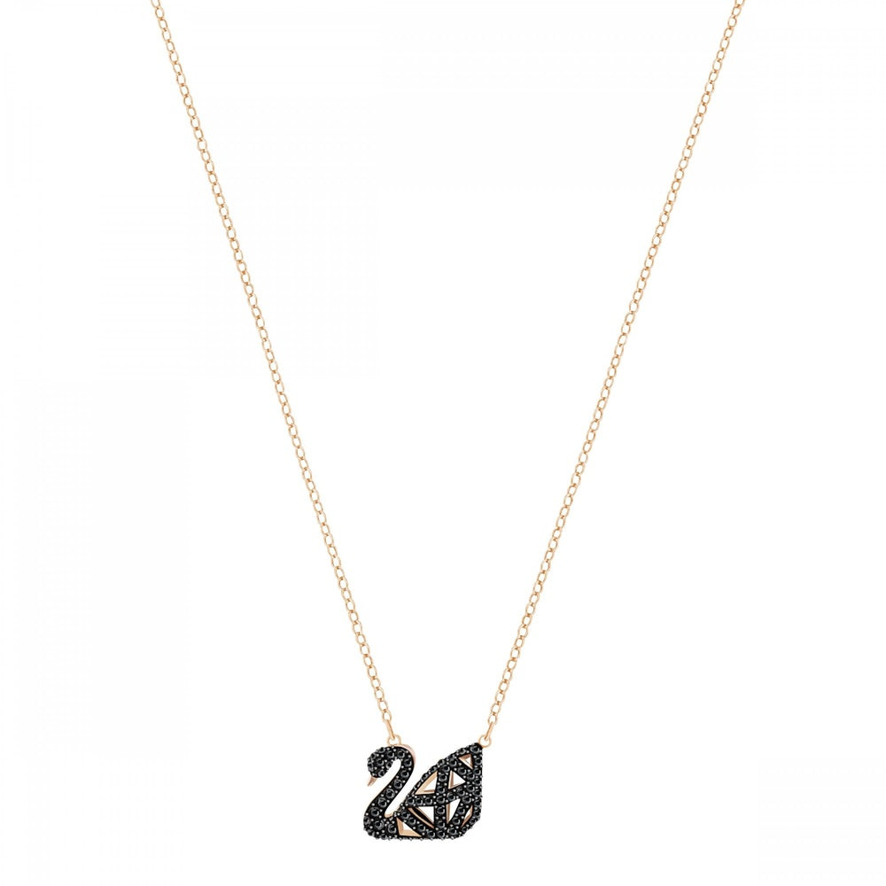 FACET SWAN REVERSIBLE NECKLACE, BLACK SWAROVSKI CRYSTAL ON ONE SIDE & CLEAR CRYSTAL ON THE OTHER SIDE, ROSE GOLD TONE PLATED