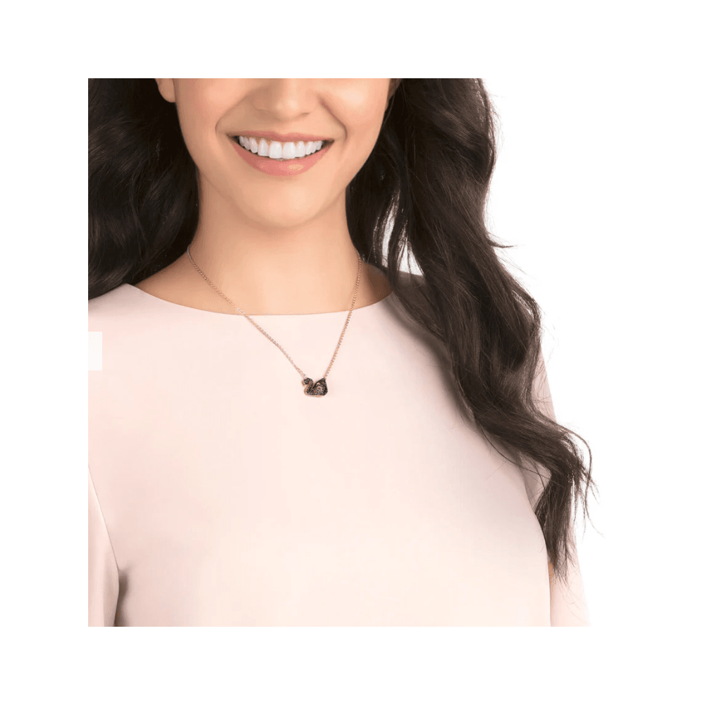 FACET SWAN REVERSIBLE NECKLACE, BLACK SWAROVSKI CRYSTAL ON ONE SIDE & CLEAR CRYSTAL ON THE OTHER SIDE, ROSE GOLD TONE PLATED