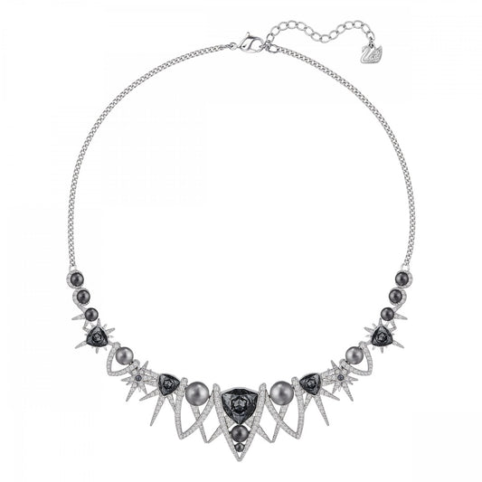 FANTASTIC GREY & CLEAR CRYSTALS & GREY CRYSTAL PEARLS, RHODIUM NECKLACE