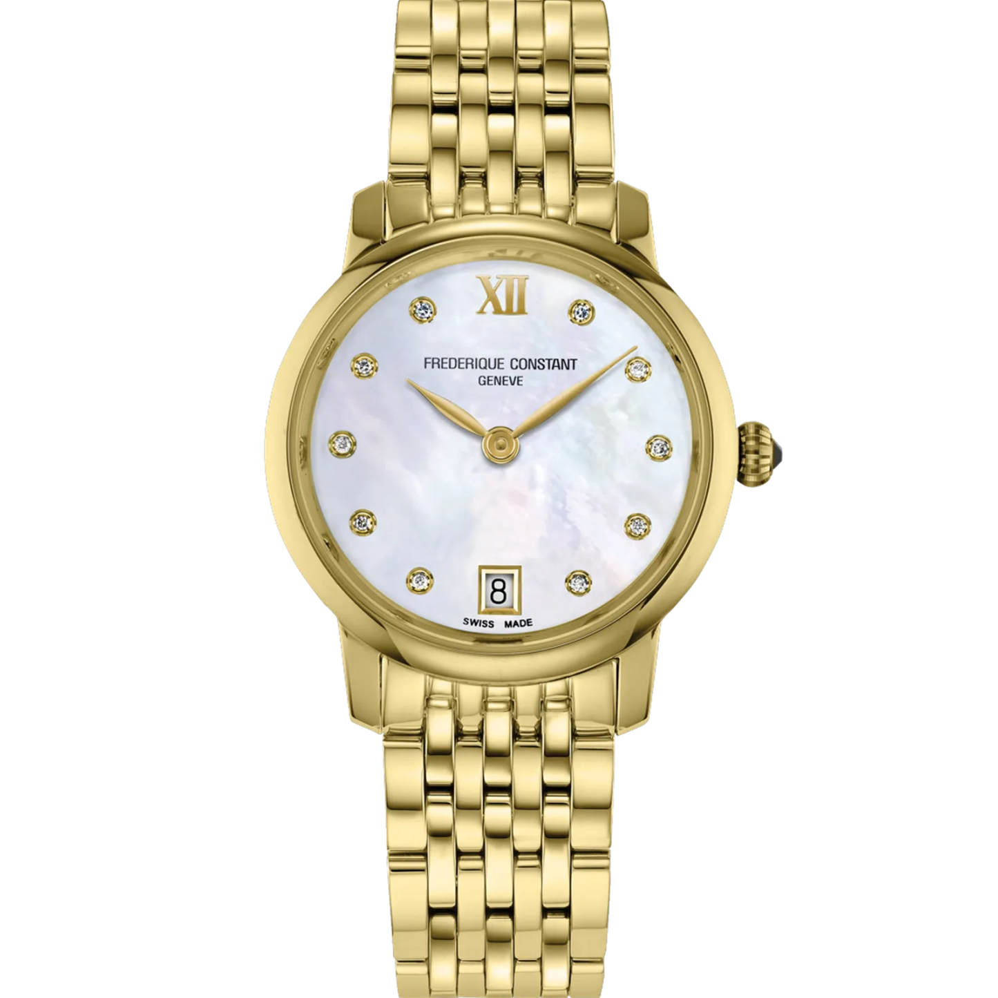 Frederique Constant Classics Slimline Diamond Ladies Gold Stainless Steel Watch
