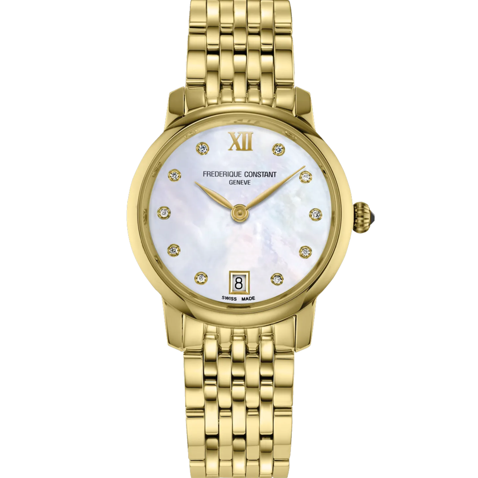 Frederique Constant Classics Slimline Diamond Ladies Gold Stainless Steel Watch