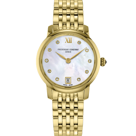 Frederique Constant Classics Slimline Diamond Ladies Gold Stainless Steel Watch