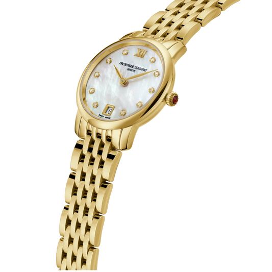 Frederique Constant Classics Slimline Diamond Ladies Gold Stainless Steel Watch
