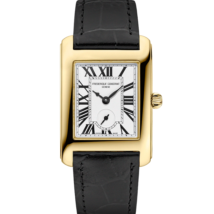 Frederique Constant Classics Carree Small Seconds White Dial Quartz Gents Black Leather Watch