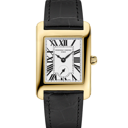Frederique Constant Classics Carree Small Seconds White Dial Quartz Gents Black Leather Watch