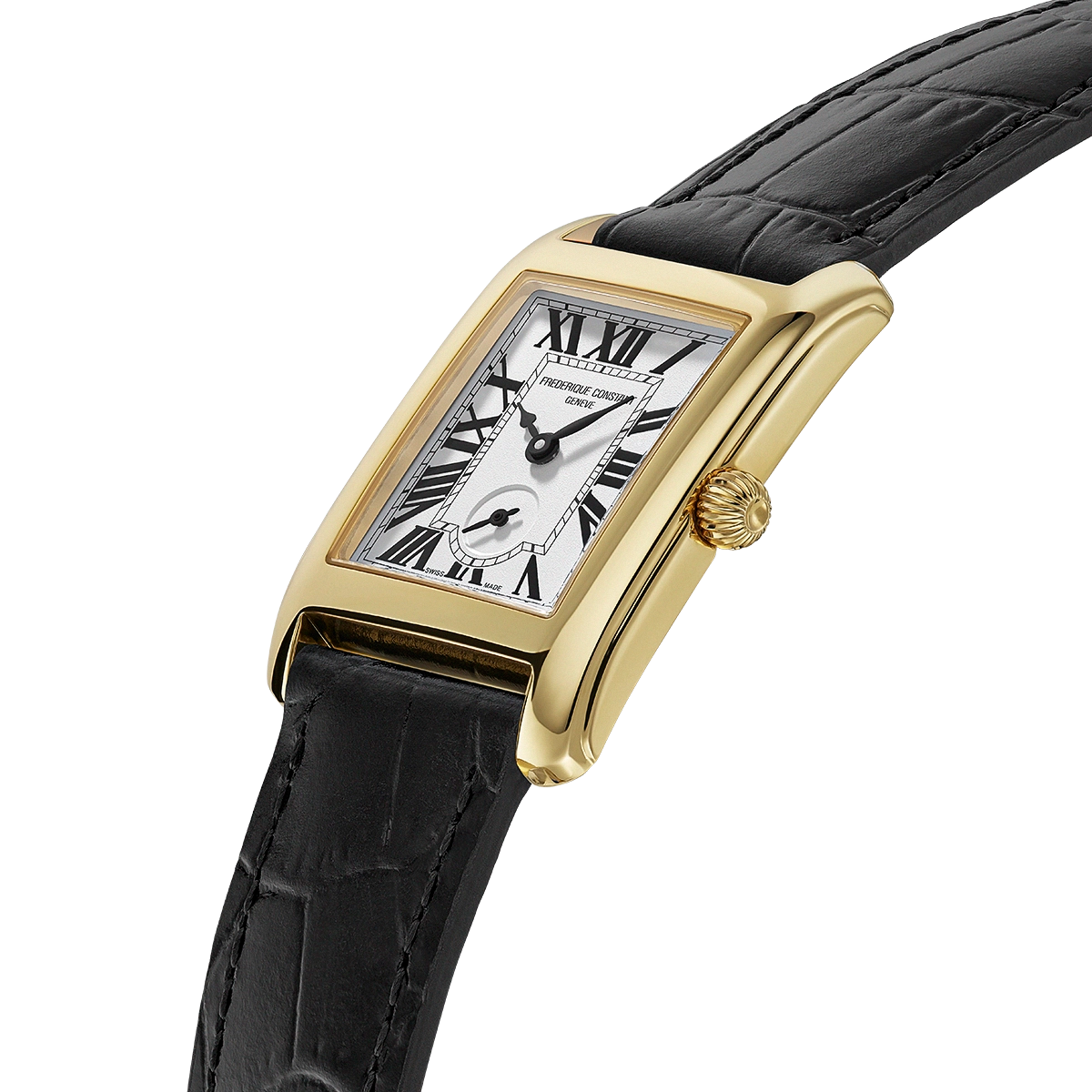 Frederique Constant Classics Carree Small Seconds White Dial Quartz Gents Black Leather Watch