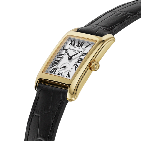 Frederique Constant Classics Carree Small Seconds White Dial Quartz Gents Black Leather Watch