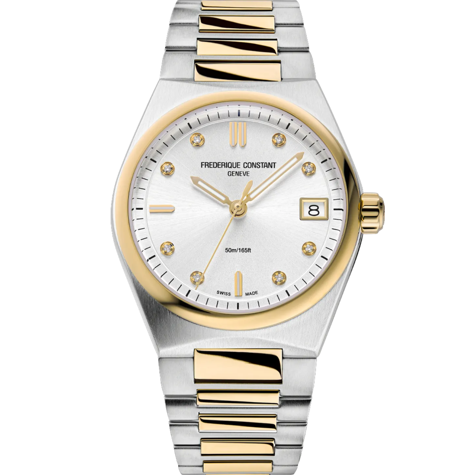 Frederique Constant Ladies Highlife Diamond Ladies Two-Tone Watch with Interchangable White Silicone Strap