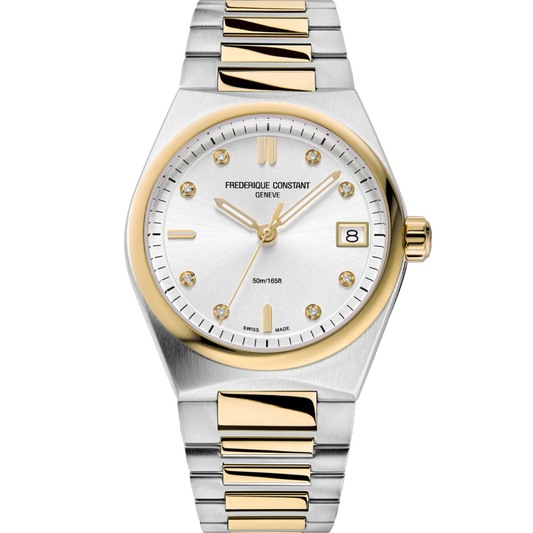 Frederique Constant Ladies Highlife Diamond Ladies Two-Tone Watch with Interchangable White Silicone Strap