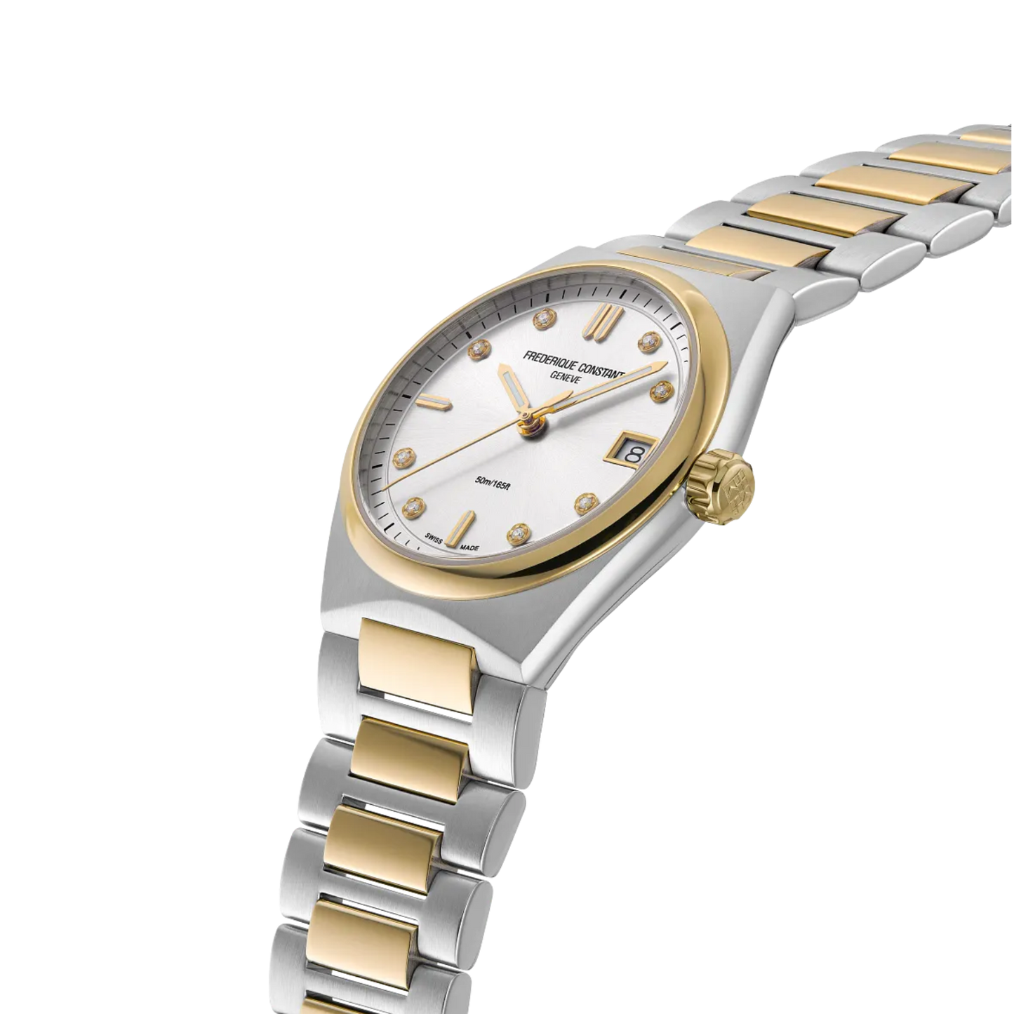 Frederique Constant Ladies Highlife Diamond Ladies Two-Tone Watch with Interchangable White Silicone Strap