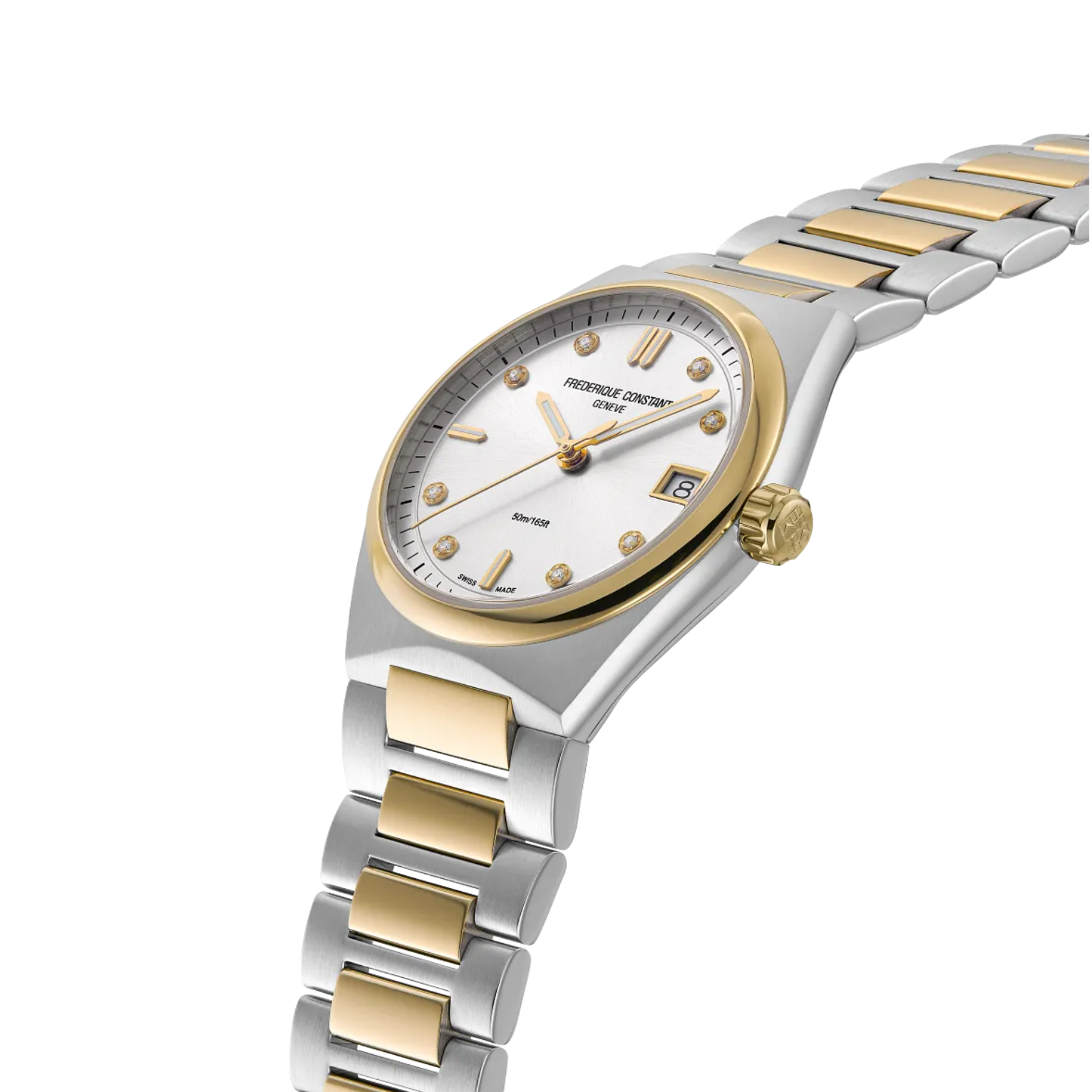 Frederique Constant Ladies Highlife Diamond Ladies Two-Tone Watch with Interchangable White Silicone Strap