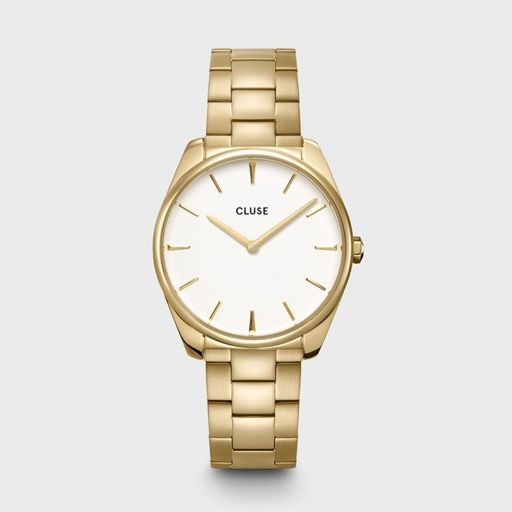 FEROCE LADIES GOLD STAINLESS STEEL BRACELET WATCH WITH WHITE DIAL