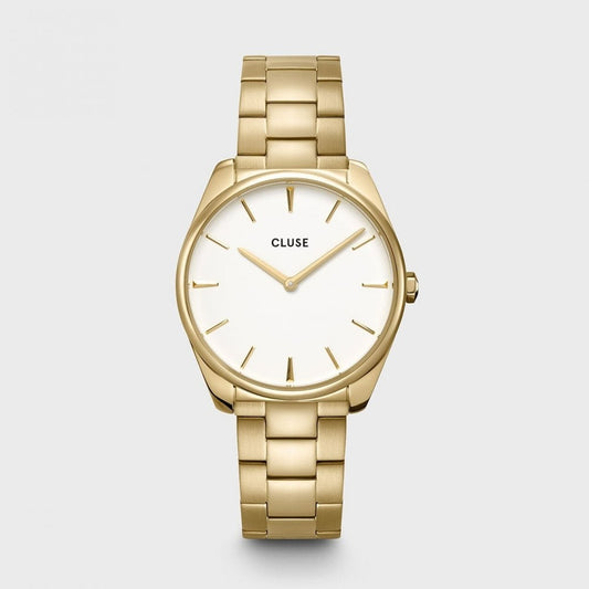 FEROCE LADIES GOLD STAINLESS STEEL BRACELET WATCH WITH WHITE DIAL