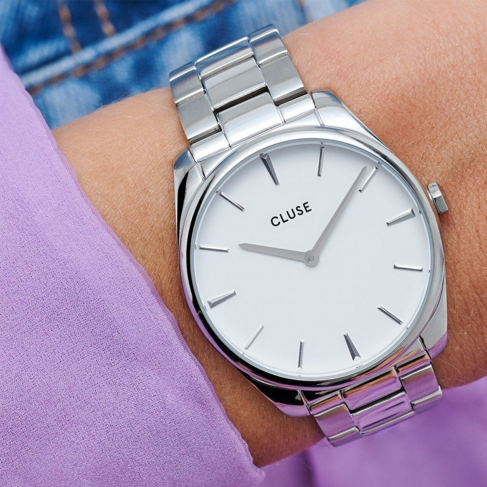 FEROCE LADIES STAINLESS STEEL BRACELET WATCH WITH WHITE FACE