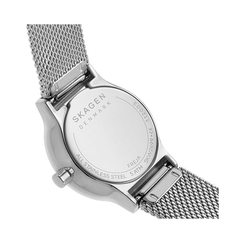 FREJA ROSE GOLD STAINLESS STEEL LADIES MESH BRACELET WATCH WITH ZIRCONIA ON WHITE DIAL