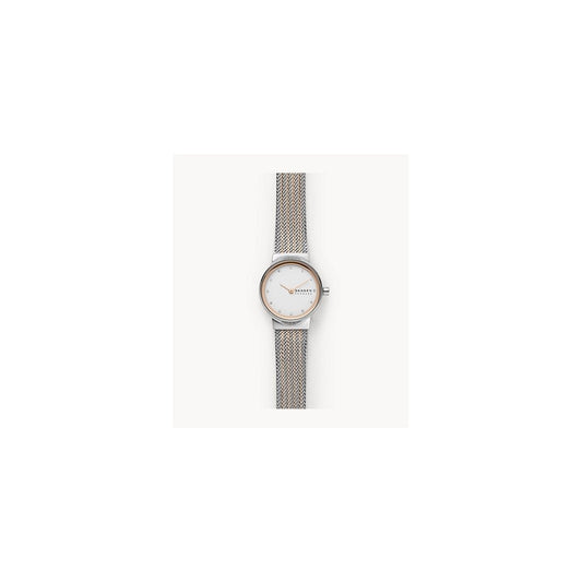 FREJA ROSE GOLD STAINLESS STEEL LADIES MESH BRACELET WATCH WITH ZIRCONIA ON WHITE DIAL