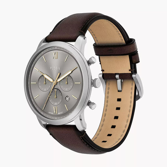 NEUTRA GREY SUNRAY CHRONOGRAPH DIAL GENTS BROWN LEATHER FOSSIL WATCH