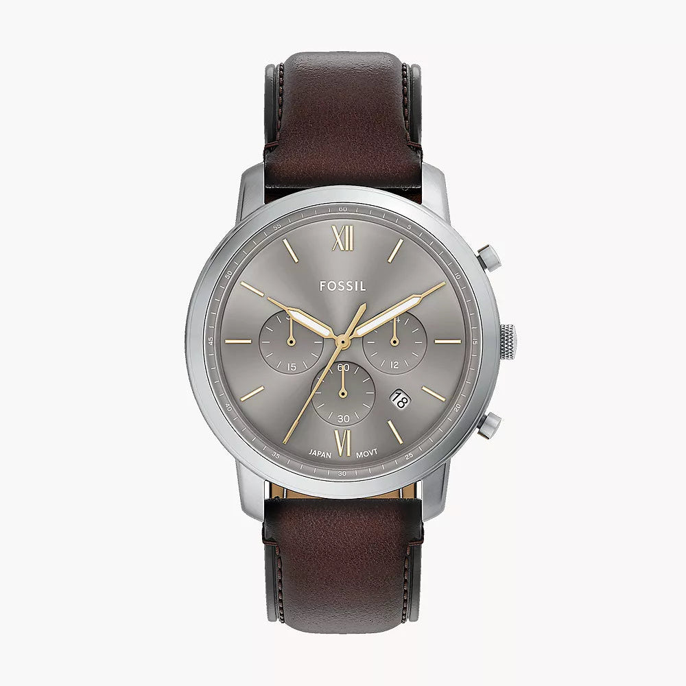 NEUTRA GREY SUNRAY CHRONOGRAPH DIAL GENTS BROWN LEATHER FOSSIL WATCH