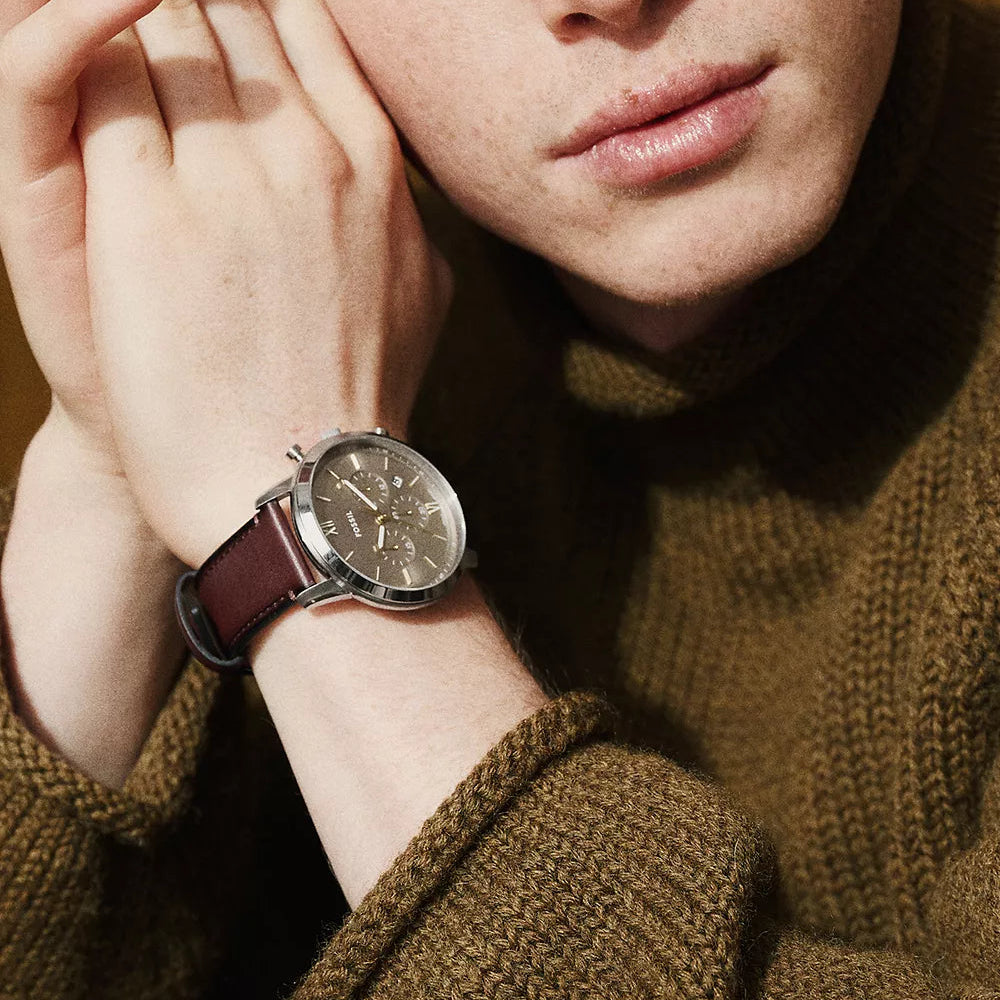 NEUTRA GREY SUNRAY CHRONOGRAPH DIAL GENTS BROWN LEATHER FOSSIL WATCH