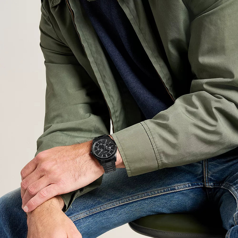 FOSSIL PEARSON BLACK DIAL GENTS BLACK STAINELSS STEEL WATCH