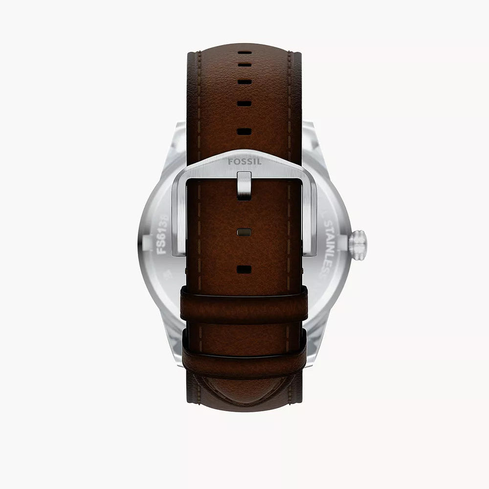 FOSSIL PEARSON GREEN DIAL GENTS BROWN LEATHER WATCH