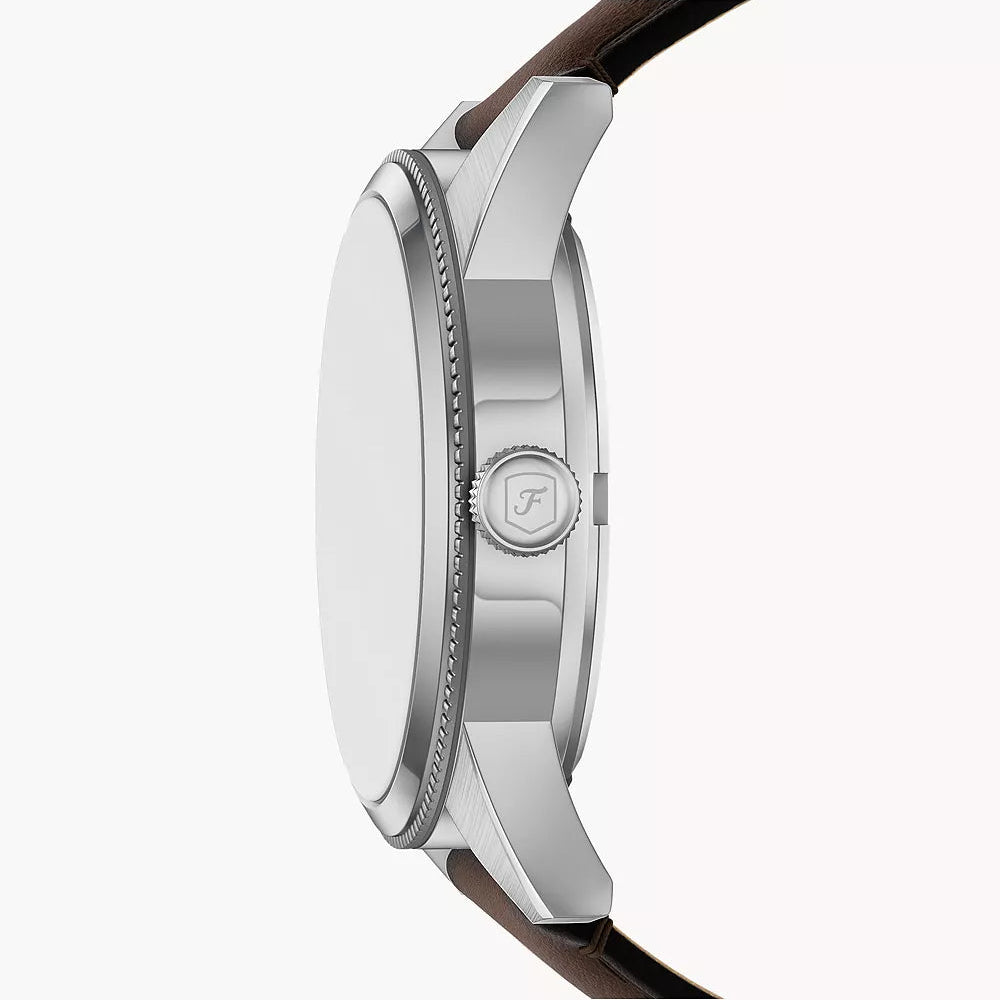FOSSIL PEARSON GREEN DIAL GENTS BROWN LEATHER WATCH