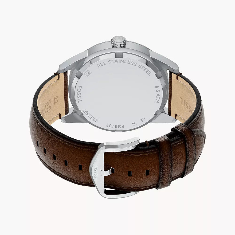 FOSSIL PEARSON GREEN DIAL GENTS BROWN LEATHER WATCH