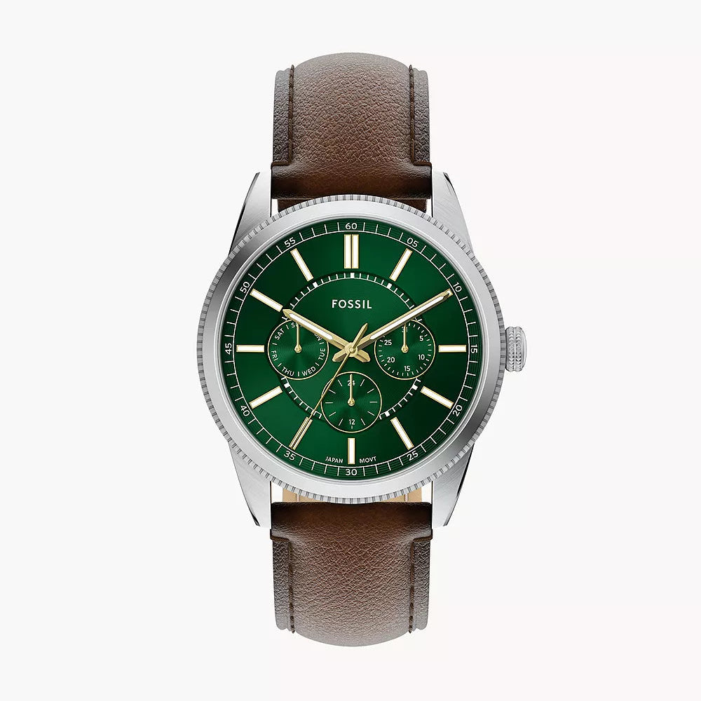 FOSSIL PEARSON GREEN DIAL GENTS BROWN LEATHER WATCH