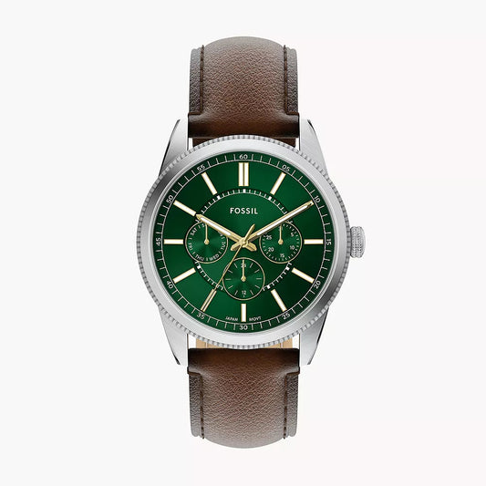 FOSSIL PEARSON GREEN DIAL GENTS BROWN LEATHER WATCH