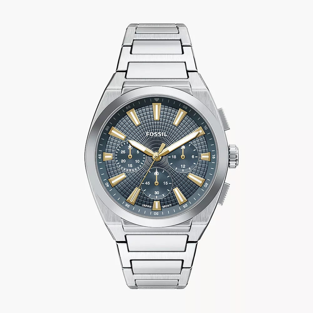 FOSSIL EVERETT SUNRAY LIGHT BLUE DIAL GENTS STAINLESS STEEL WATCH