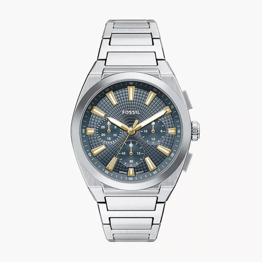 FOSSIL EVERETT SUNRAY LIGHT BLUE DIAL GENTS STAINLESS STEEL WATCH